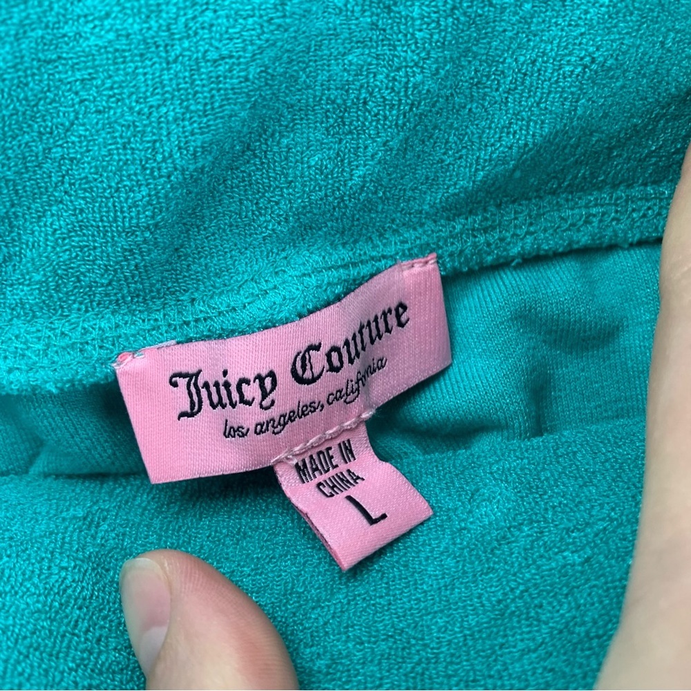 NWT Juicy Couture Terrycloth Coastal Teal Short Sleeve Hoodie & Shorts, size L - Picture 13 of 16